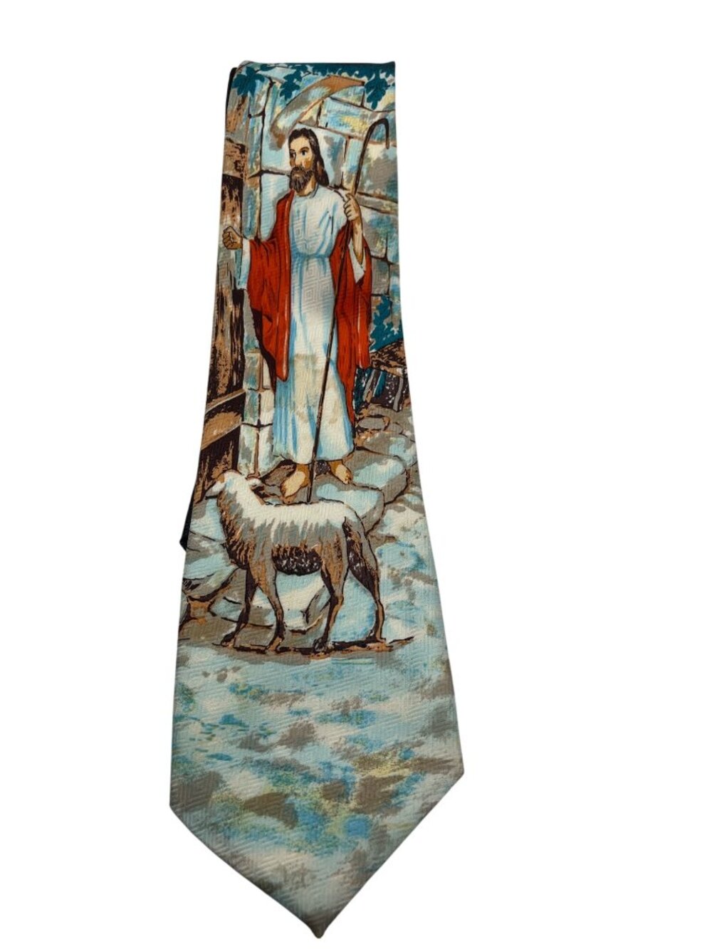 Vintage Brothers Hand Made Polyester Tie With Jesus & Sheep Design 17L